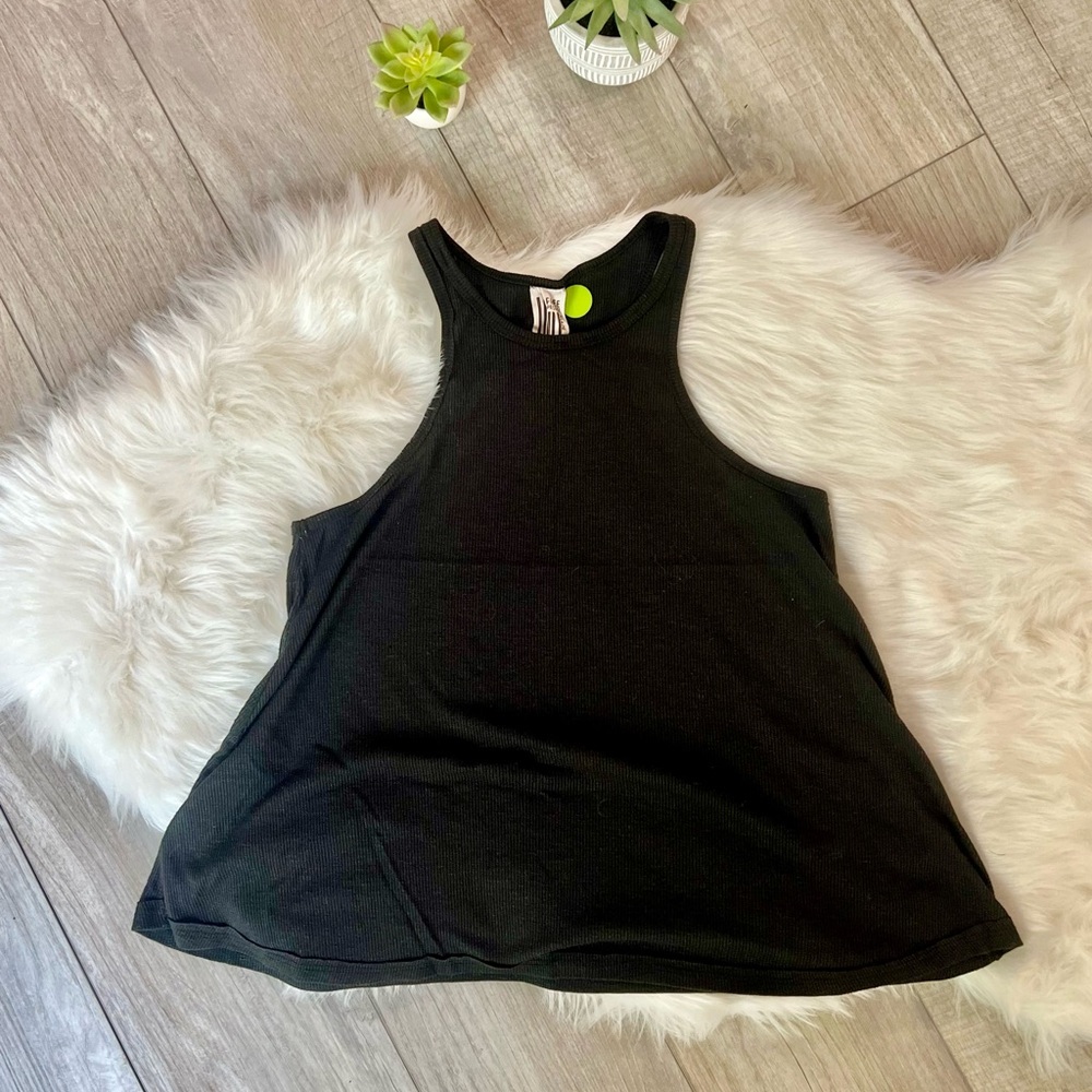 FREE PEOPLE | Black Ribbed High Neck Sleeveless Muscle Tank Top (L)